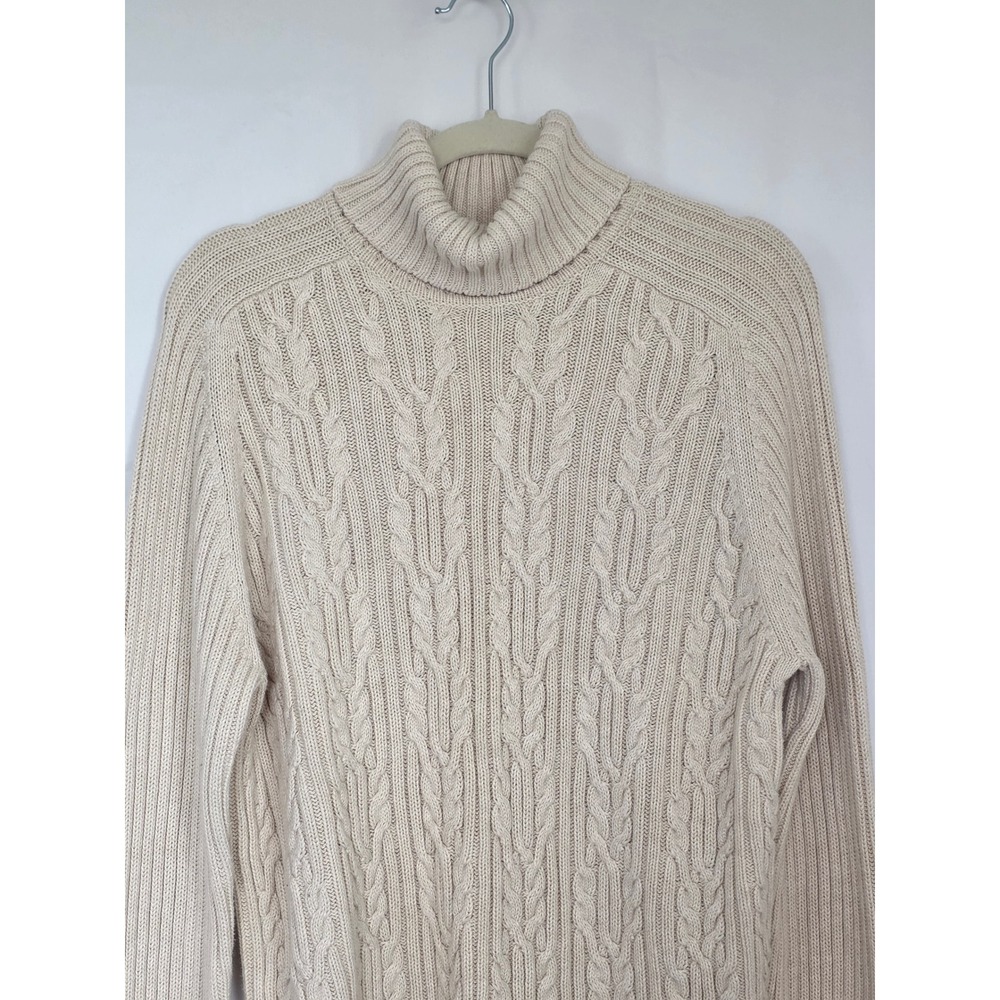 Cream Cable Knit Turtleneck Sweater 100% Cotton XL Chunky Fisherman Preppy - Picture 2 of 10